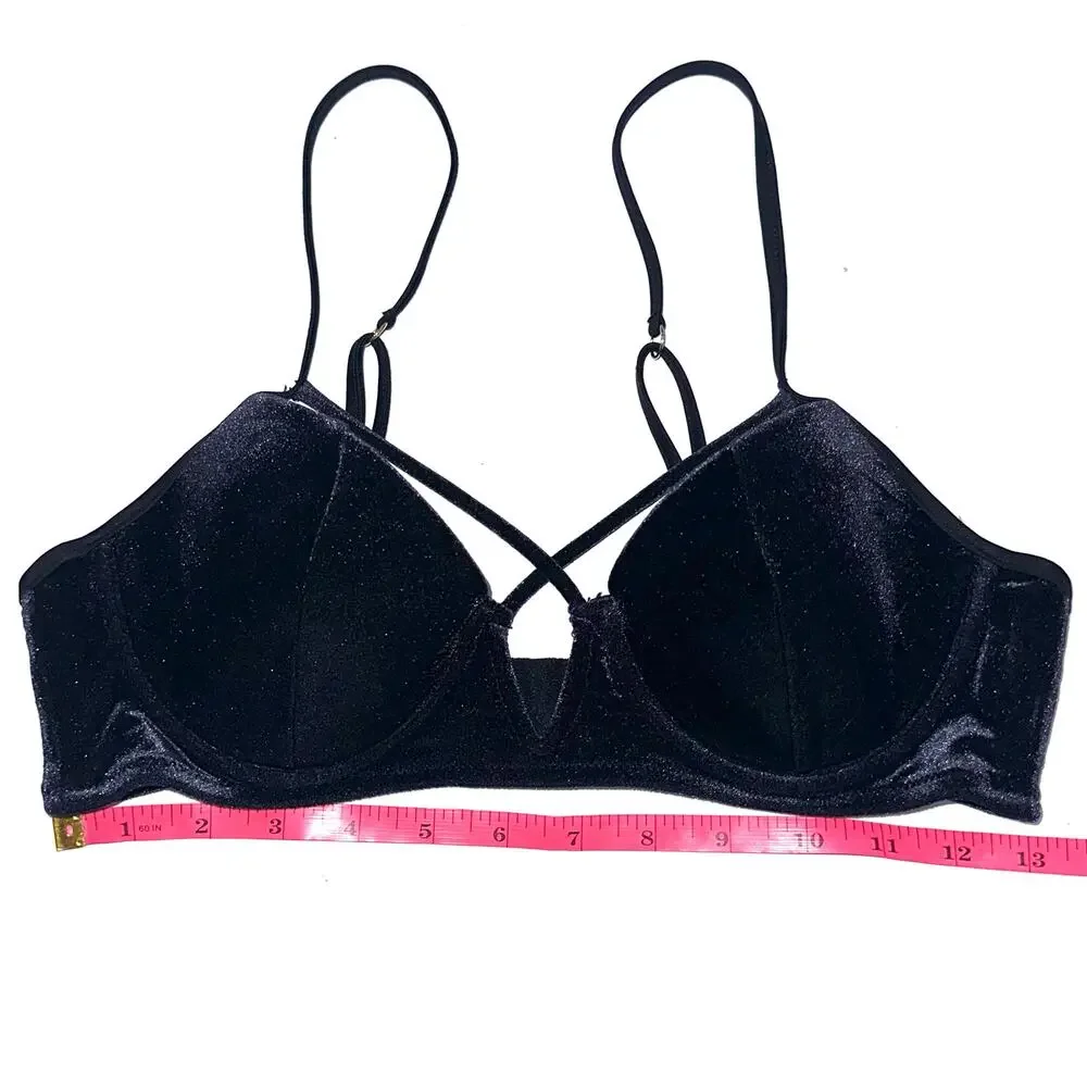 Beach Bunny Black Dylan Velvet Strappy Underwire Bikini Top Size M
